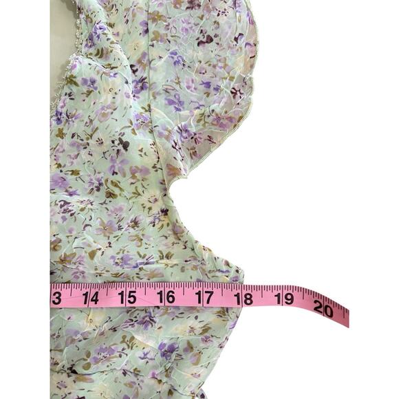 Vtg 90s City Triangles Floral Dress Green Purple Chiffon Cottagecore Fairy Sz S - Picture 8 of 13